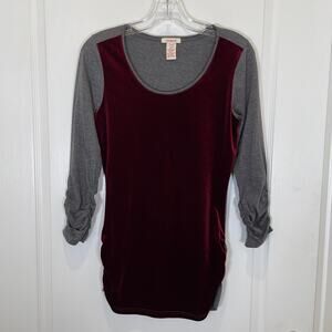 Sundance Velvet Tee Dulcet Tones Ruched Burgundy Gray‎ Holiday Deep Red XS